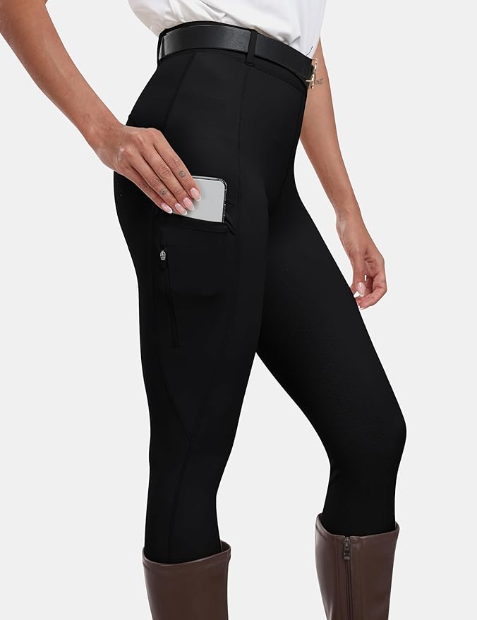 MoFiz Women's Silicone Full Seat Horse Riding Pants Zipper Pockets Equestrian Breeches Riding Tights