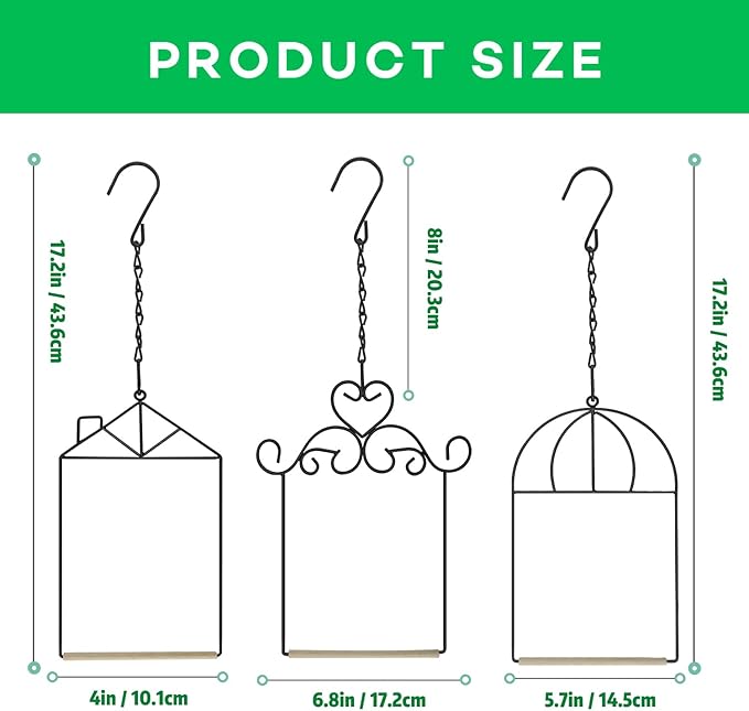 MIXXIDEA 3PK Hummingbird Perch, Hummingbird Swing with Metal Frame, Bird Swing with Wooden Dowel and Hanging Chain,Suitable for Hanging Indoor,Outdoor, Lawn,Patio,Garden