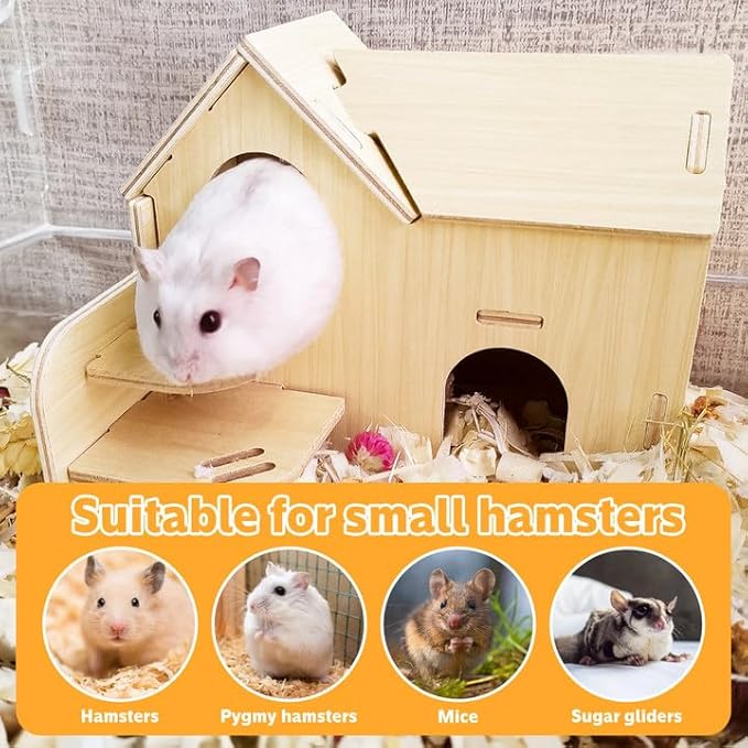 Hamster House - Double-Decker Hut With Slide, Guinea Pig Castle, Small Animal Habitat Decor, Cage Accessories