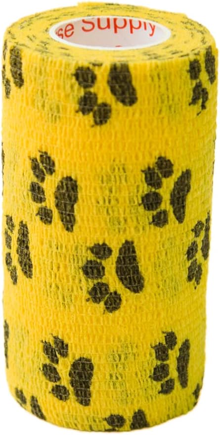 Prairie Horse Supply 3 Inch Vet Wrap Tape Bulk (Red, Yellow, Black and Black Paw Prints on Yellow, Red, Teal) (Pack of 6) Self Adhesive Adherent Adhering Flex Bandage Grip Roll for Dog Cat Pet