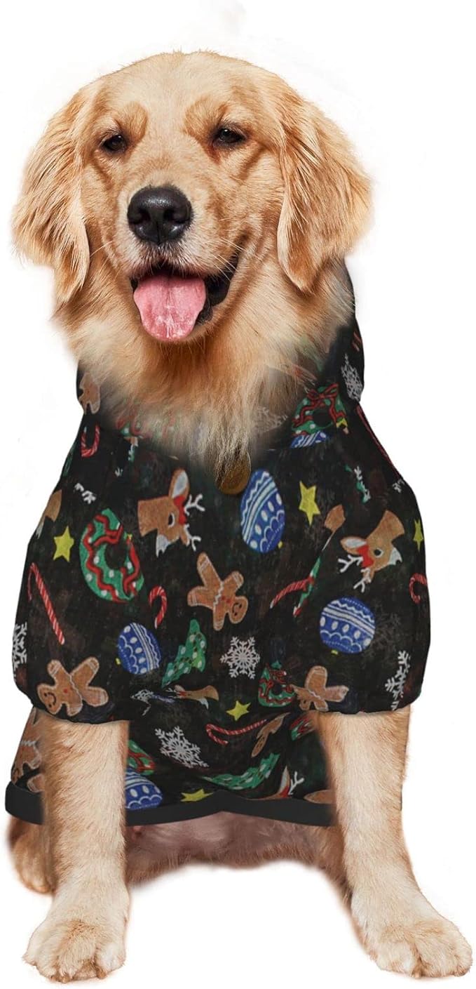 Xmas Tree Reindeer Ginger Cookie Hoodie,Christmas Cosplay Dog Clothes with Pocket and Hat Winter Clothes Sweaters Large