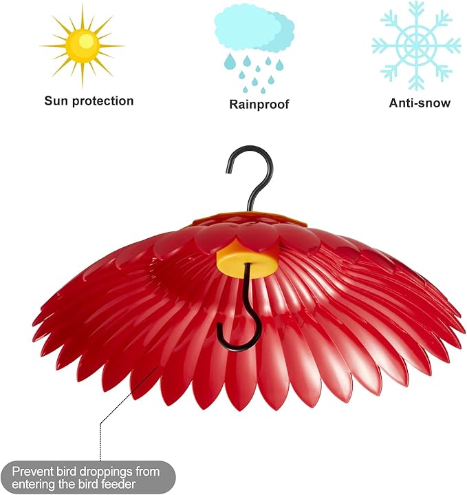 Bird Feeder Rain Cover Red Dome Baffle for Hummingbird Weather Guard Protective Feeders from Rain and Sun Built-in Moat 11inch Dceor Backyard