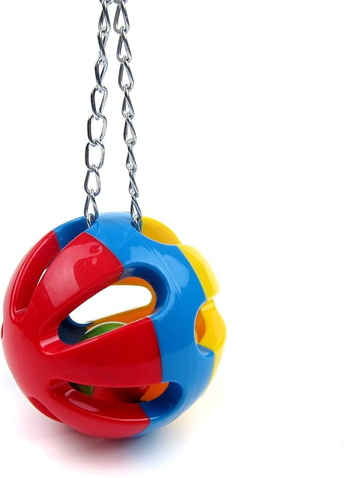 Hypeety Parrot Colorful Ball Toys with Bell Cage Hanging Chewing String for Parakeet Conure Cockatiel Small Medium Birds (B)