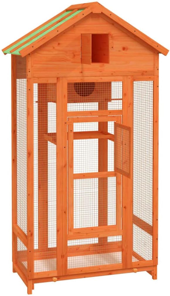 Wooden Bird House Bird Cage, Bird Flight Cages Parrot Cage for Parakeet, Lovebirds, Ringneck, Cockatiels, 36"x20.9"x66.9" Solid Wood Pine,-421