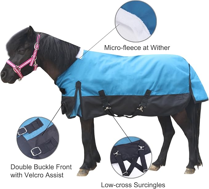 Mini Horse/Pony/Foal/Miniature Size 36"-51" Lightweight Waterproof & Breathable 1200 Denier Turnout Blanket with No Filling Peacockblue 39"