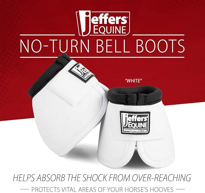 Jeffers Equine No Turn Bell Boots for Horses - White, Large | Shock Absorbing Hoof Protection | Secure Double Hook & Loop Closure, Perfect for Travel, Turnout, Training, & Riding - 1 Pair