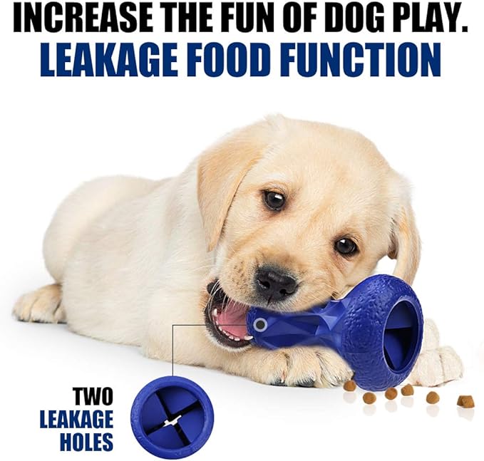 Rubber Dog Toys Treat Dispensing - Super Tough Treat Toys for Aggressive chewers Large Breed Durable Dog Toys IQ Training (Blue)