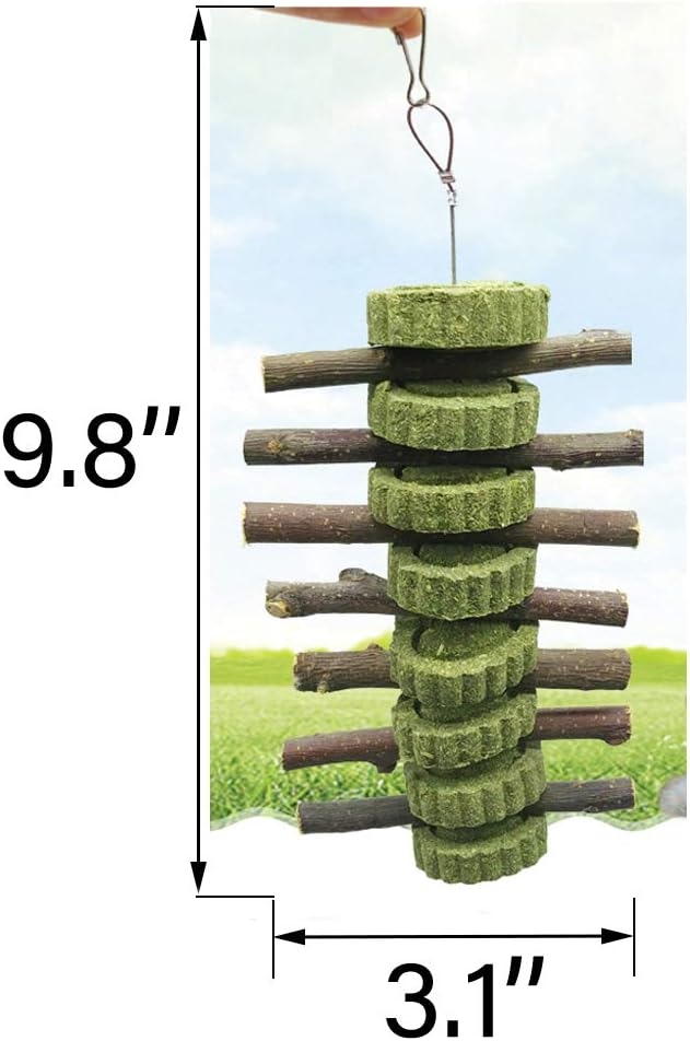 Hamiledyi 3Pieces Bunny Chew Toys for Teeth Natural Fruit Twigs Handmade Timothy Alfalfa Hay Grass Cakes for Guinea Pigs Hamsters Dwarf Rabbits Chinchillas Gerbils Improves Dental Health