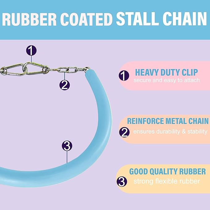 Stall Chain for Horses – 51 Inch Horse Stall Guard with Heavy-Duty Clips, Rubber Coated Stall Guard for Horse Stalls and Trailers (Baby Blue)