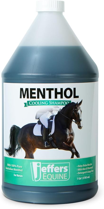Jeffers Equine Menthol Cooling Horse Shampoo 1 Gallon - 100% Pure Australian Menthol, Coconut Oil, Aloe & Vitamin E - Moisturizing, Deep Cleansing, Gentle Grooming Shampoo for Horses