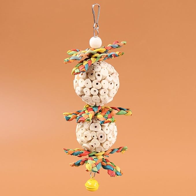 Bird Toys Hanging Natural Soft Sola Ball Natural Corn Husk Beak Chew Shred Colorful Forage Toys for Parrots, Cockatiel, Conure, Love Birds,Parakeets,Budgie and Other Small Birds (S)
