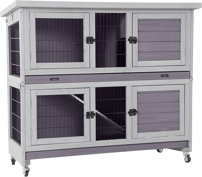 Aivituvin Rabbit Hutch Indoor Folding Bunny Cage on Wheels Outdoor Movable Guinea Pig Houses with No Leakage Pull Out Tray