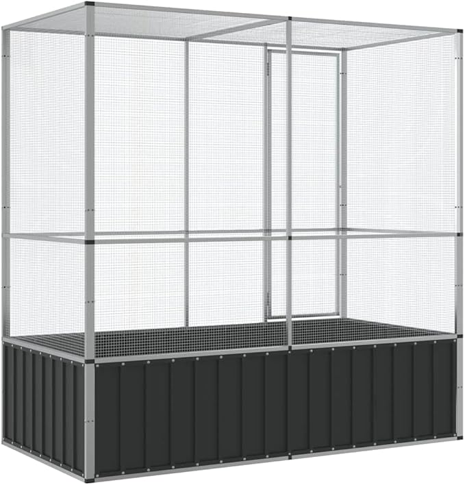 Large Metal Heavy Duty Walk-in Aviary Cage, Ample Activity Space Bird Cage with Lockable Door Also for Chickens and Rabbits, Silver 82.9"x42.1"x83.5" Steel,-403
