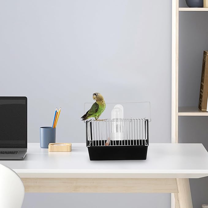 Portable Black Bird Cage for Small Birds and Parrots - Handheld Carrier with Space for Play and Rest