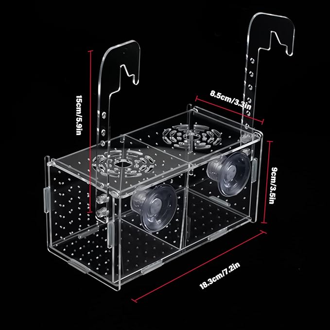 Fish Breeding Box for Aquarium Acrylic Fish Tank Breeder Divider Box with Suction Cups Transparent Hatchery Hanging Incubator for Fishes Shrimp Clownfish and Guppy 7.2" x 3.5" x 3.3"