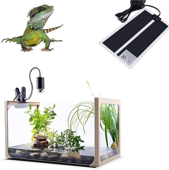 Reptile Heating Mat with Temperature Adjustment, Waterproof Reptile Heat Pad Under Tank Terrarium Heater for Amphibians, Small Animals, Seeding (14W - 11 x 11 in)