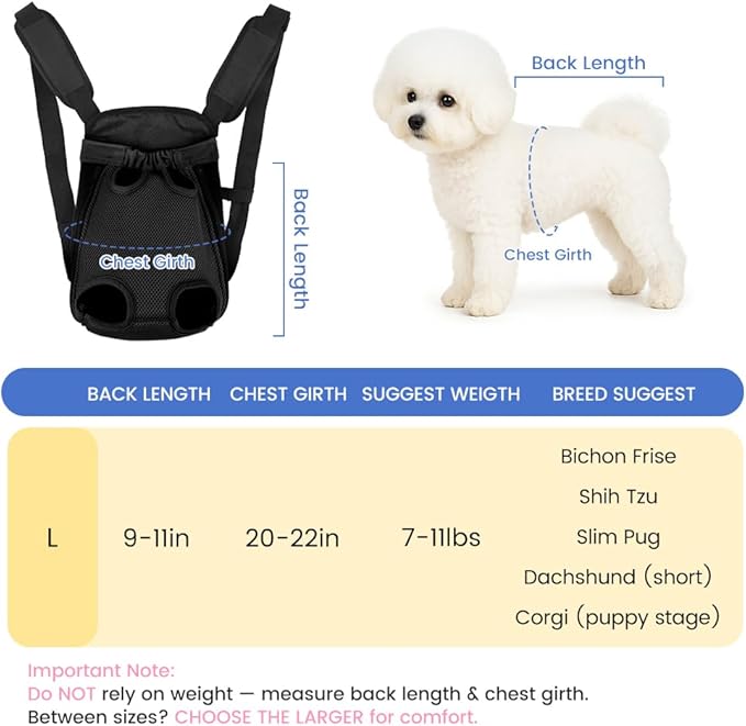 Dog Backpack Carrier Purse, Adjustable Pet Front Carriers, Legs Out Carrying Sling Travel Bag for Small Medium Dogs 7-11 Lbs, Soft Wearable Puppy Chest Carry Backpacks for Walking or Daily Outings