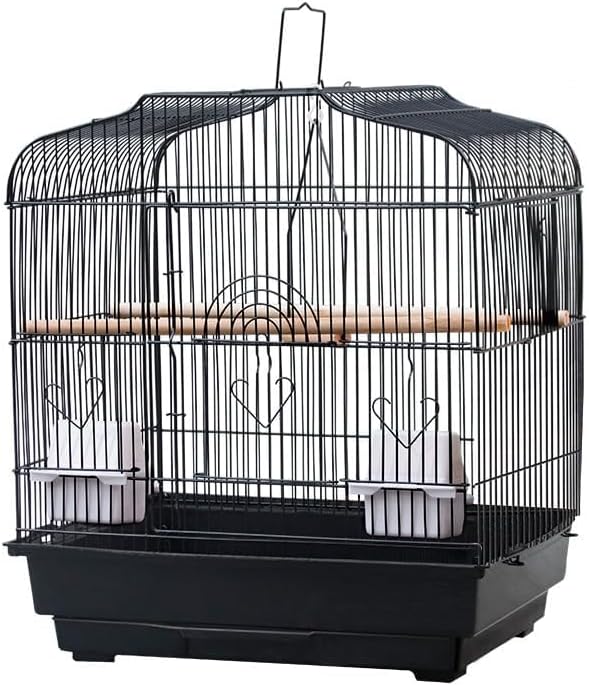 20.5"x18.1"x14.2" Portable Bird Travel Cage with Handle, Metal Carrier with Food Container, Wooden Perch & Pull-Out Tray for Small Parrots, Canaries, Cockatiels, Lovebirds, Conures