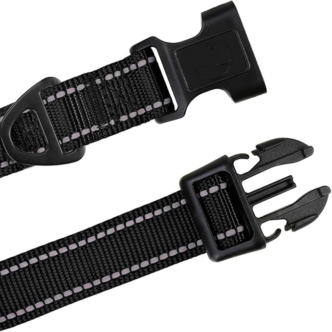 TagME Reflective Nylon Dog Collars, Adjustable Classic Pet Collar with Quick Release Buckle for Large Dogs, Black, 1.0" Width