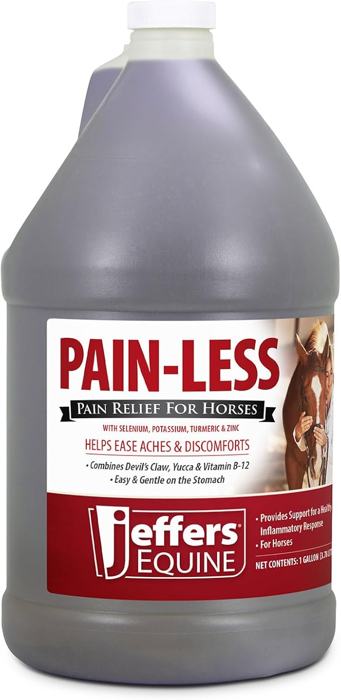 Jeffers Equine Pain-Less Vitamin Formula for Horses – 1 Gal Supplement – Support Healthy Inflammatory Response, Comfort – Devil’s Claw, Yucca, and Vitamin B-12 – Gentle on Stomach – Made in The USA