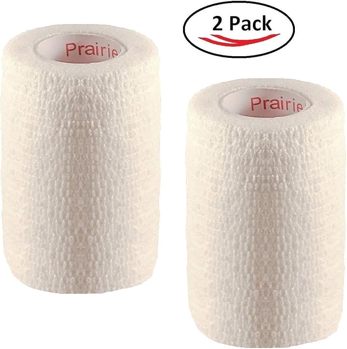 Vet Tape (White) (2 Pack) (3 Inch x 15 feet) Self Adhesive Adherent Adhering Cohesive Flex Self Stick Bandage Grip Roll Dog Cat Pet Horse
