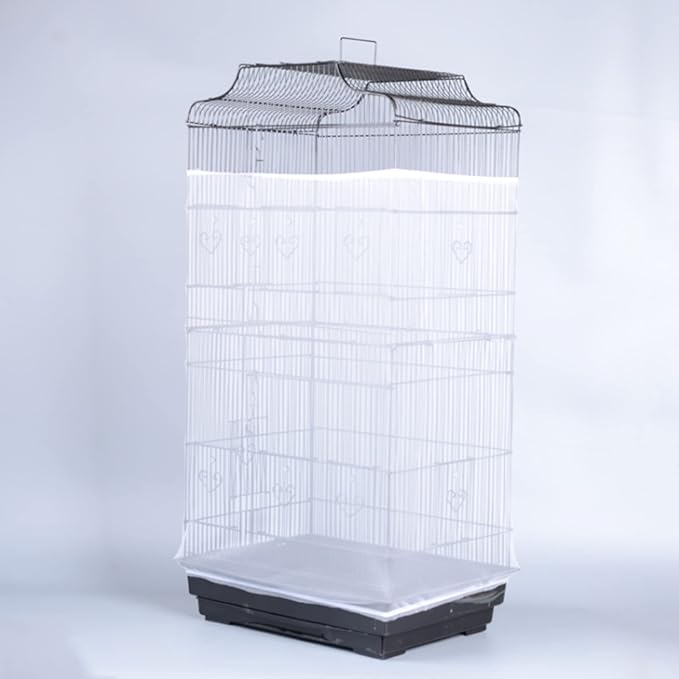 Bird Cage Seed Catcher, Large Airy Gauze Seeds Bird Cage Cover Guard Adjustable Bird Cage Cover Birdcage Seed Feather Catcher Universal Birdcage Parrot Bird Nylon Mesh Net Cover(L-118x16 in, White)