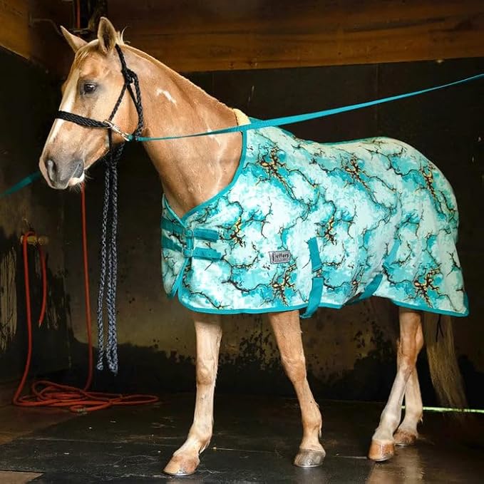 Jeffers Expression Standard Neck Fleece Cooler for Horses, 72"- Equine Towel Blanket, Moisture Absorbent, Light Weight, Best for Drying, Exercise, Bathing, Adjustable Belly Bands - Bisbee Blue