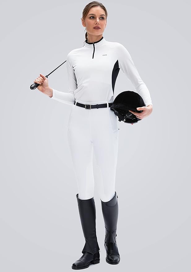 SANTINY Women's Horse Riding Pants with Zipper Pockets Knee-Patch Schooling Tights Equestrian Breeches for Women