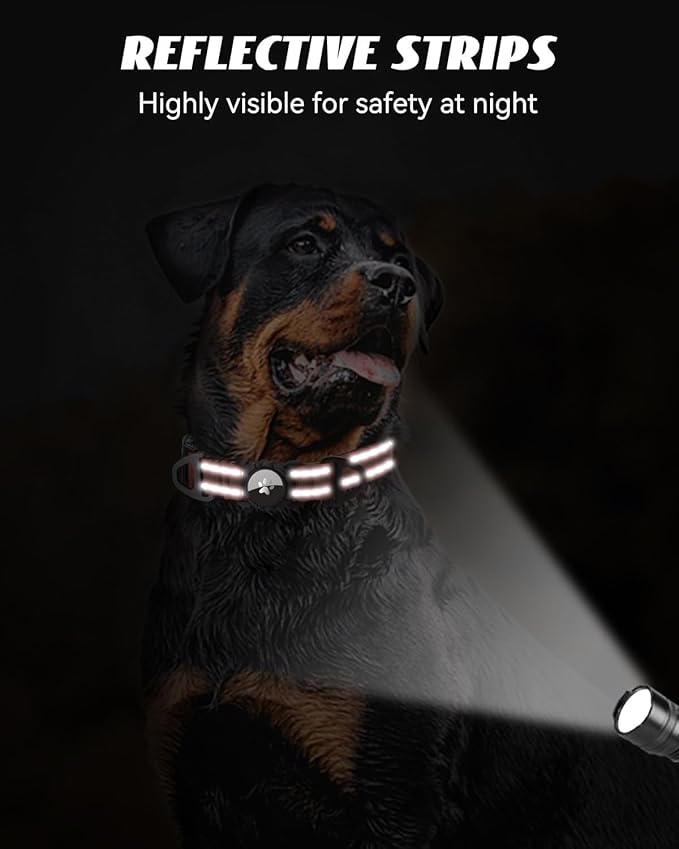 Joytale Airtag Dog Collar, Reflective Pet Collar with Waterproof AirTag Holder, Dual D-Rings, Soft Padded Adjustable for Extra Large Dogs, Brown, XL