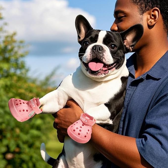 JZXOIVA Dog Shoes for Hot Pavement, Dog Booties for Small Dogs, Breathable Dog Boots & Paw Protectors, Adjustable Non-Slip Dog Rain Booties, Waterproof Pets Sandals for Beach Pink Size 3