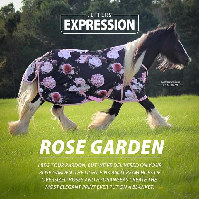 Jeffers Expression 1200 Denier Standard Neck Turnout Blanket, Rose Garden, 87" - Waterproof, Breathable Horse Blanket with 240 gram of Polyfill, Ideal Protection for Winter, Medium Weight