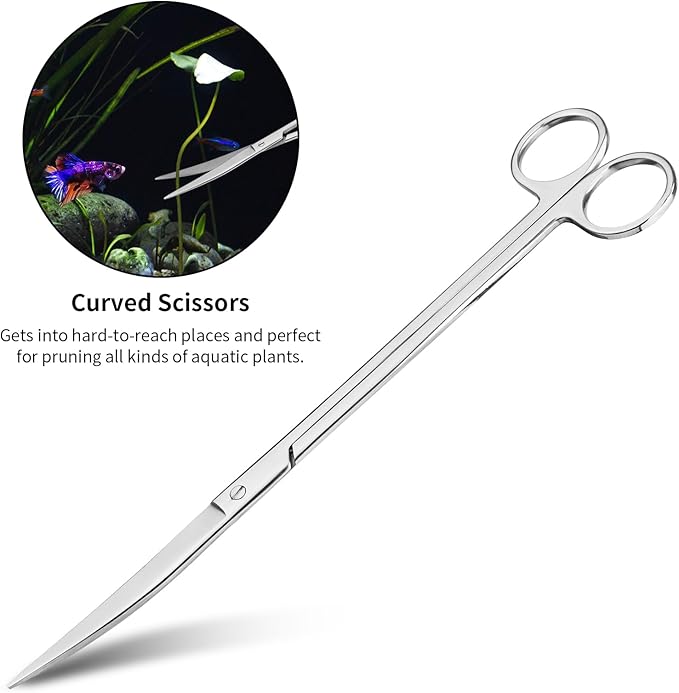 Ohtomber Aquascape Tools Aquarium Kit - 4PCS Terrarium Supplies Include Long Tweezers for Terrarium, Feeding Tongs, Aquarium Scissors, Algae Scraper for Fish Tank Cleaning Plant Trimming