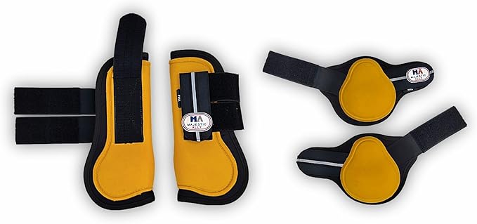 Majestic Ally Horse Leg Protection Fetlock and Tendon Boots Set, PU Shell, Neoprene Lining, Hook and Loop Closures, Multiple Colors and Sizes