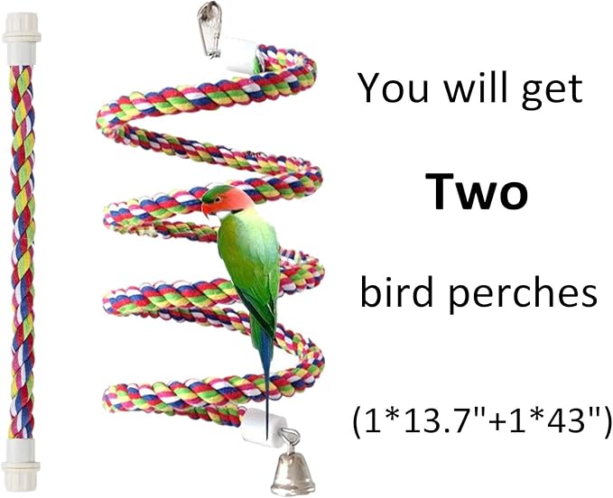 2PCS Rope Bungee Bird Toy,Bird Bungee Climbing Swing, Large and Small Sizes (43 &13.7 Inches)