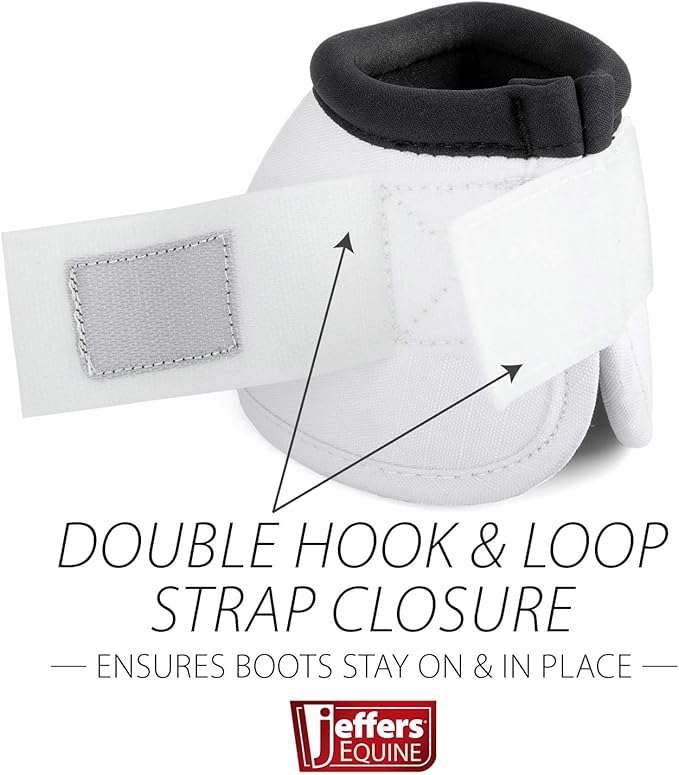 Jeffers Equine No Turn Bell Boots for Horses - White, Medium | Shock Absorbing Hoof Protection | Secure Double Hook & Loop Closure, Perfect for Travel, Turnout, Training, & Riding - 1 Pair