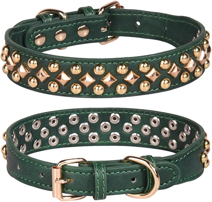 Spiked Dog Collar Soft Pu Leather Mushrooms Rivet Spike Studded Puppy Adjustable Pet Collars for Small Breeds (M, Green3)