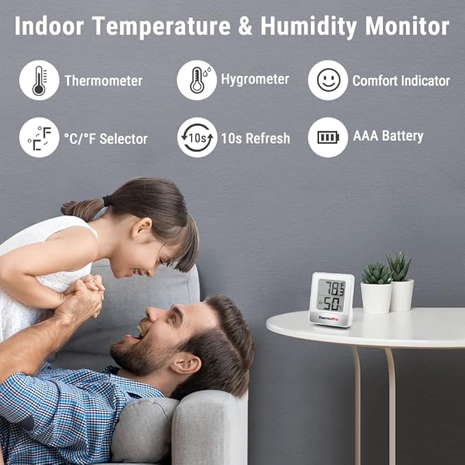 ThermoPro TP49 3 Pieces Digital Hygrometer Indoor Thermometer Humidity Meter Mini Hygrometer with Temperature and Humidity Monitor Outdoor and Room Thermometer Weather Station