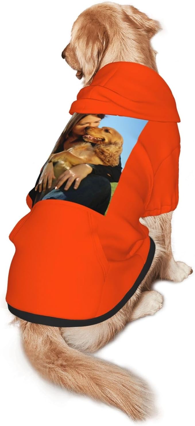 Custom Dog Hoodie Add Your Design Soft & Warm Personalized Photo Text Logo Name Dog Clothes for Puppy Sweatshirt Hooded for Small Medium Large Dogs Girl/Boy Cats OrangeRed