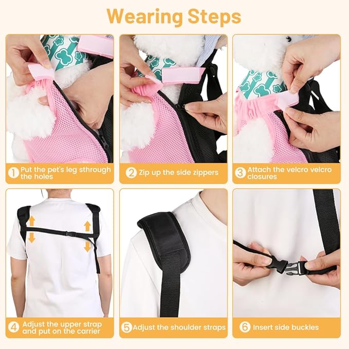 Inspack Dog Backpack Carrier/Cat Carrier, Adjustable Pet Front Carriers Travel Bag for Puppy Medium Dogs, Legs Out, Soft Ventilated Doggie Chest Carry Backpacks for Hiking/Camping, 10-16 lbs, Pink