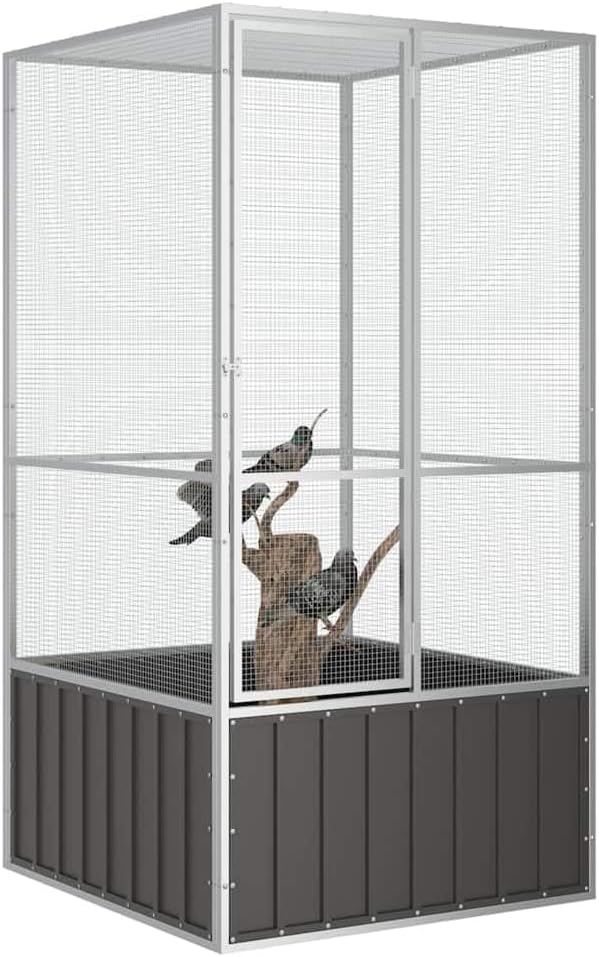 Metal Steel Large Bird Cage for Budgies, Pigeons, Galvanized Steel Birdcage Aviary House, 43.7"x42.1"x83.3", Anthracite,-568