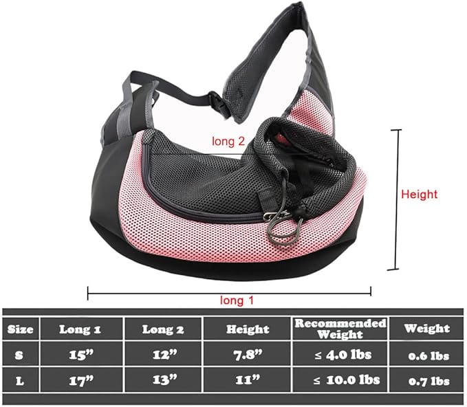 Pet Dog Sling Carrier, Breathable Mesh Portable Travel Safe Pet Sling Shoulder Bag Carrier with Adjustable Non-Slip Shoulder Strap for Small Dogs Cats Puppy (Small, Pink)