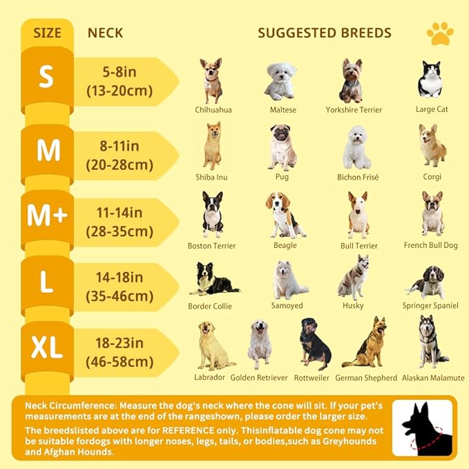Soft Dog Cone Collar, Inflatable Donut Cones Alternative After Surgery for Large/Medium/Small Dogs to Stop Licking, Elizabethan Neck Ecollars of Shame with Anti-Lick Shield, XL Comfy Pillow Recovery