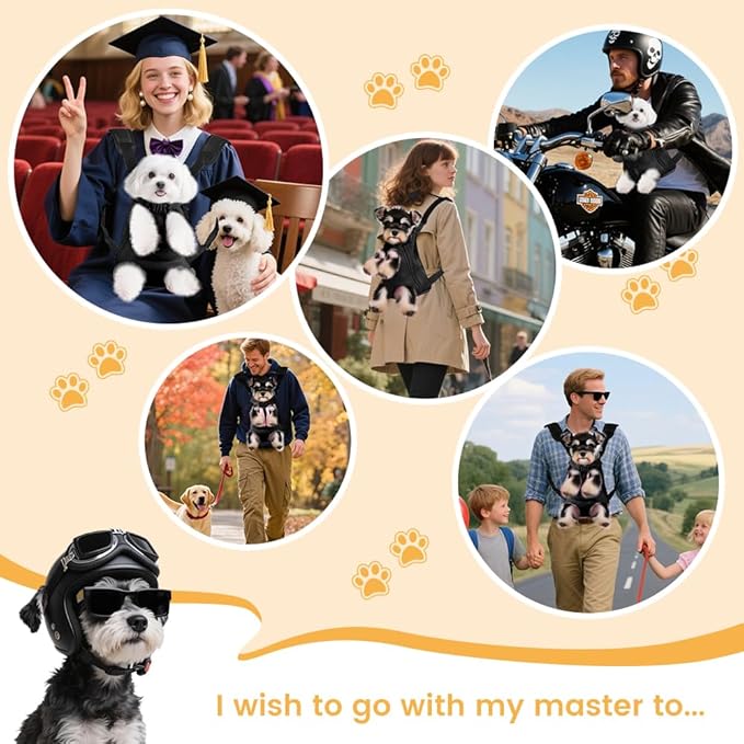 Inspack Dog Backpack Carrier/Cat Carrier, Adjustable Pet Front Carriers Travel Bag for Puppy Medium Dogs, Legs Out, Soft Ventilated Doggie Chest Carry Backpacks for Hiking/Camping, 10-16 lbs, Black