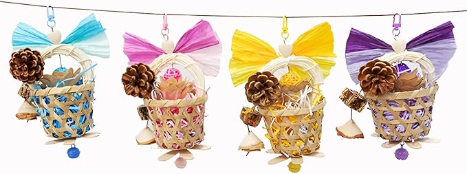Bird Toys Foraging Shredder Hanging Toys Rope Perch with Bell Parakeet Toy Parrot Swing Climbing Standing Toys Bird Cage Accessories for Conure Cockatiel Budgies Lovebird