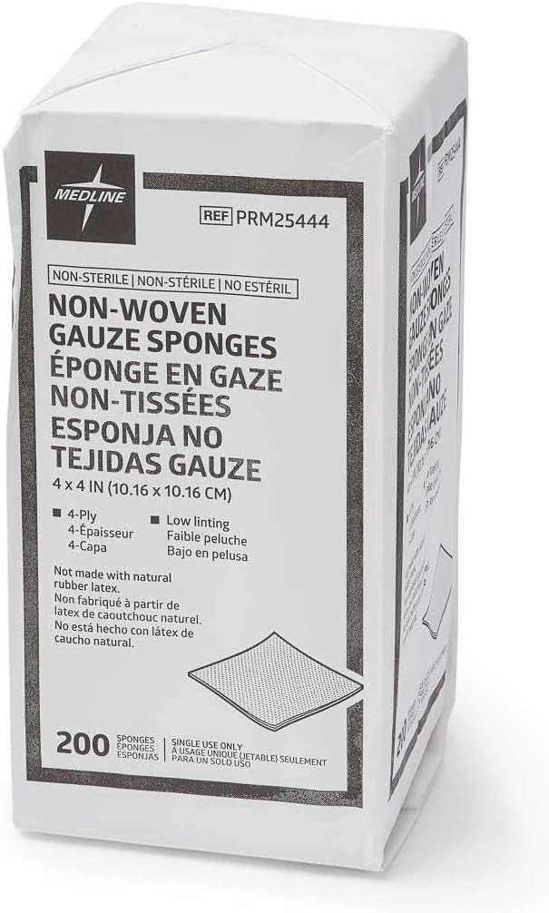 Medline Non-Woven Non-Sterile, Rayon/Poly Gauze Sponge, 4 x 4, 4-Ply (10 Packs of 200)