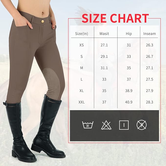 beroy Horse Riding -Pants Women Equestrian-Breeches - Ladies Training Horseback Riding Tights Full Seat Silicone Pockets