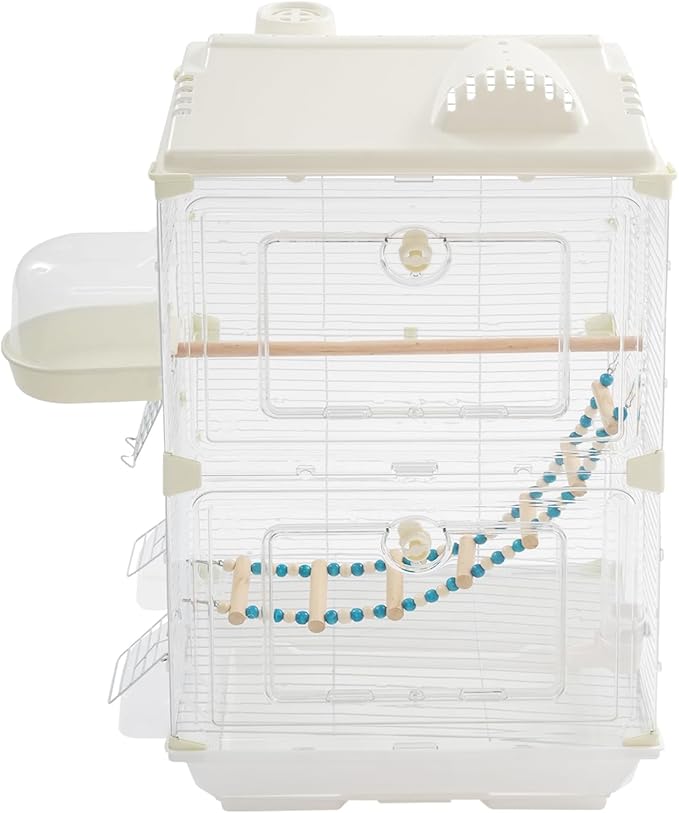 28" Roof Top Bird Cage, 2 Tier Medium Metal Parrot Cage with Accessories Include Cross Bar Climbing Ladder Dual Door Parakeet Cage for Various Bird Species