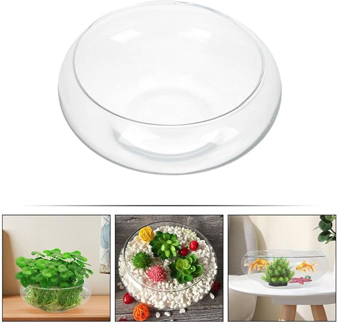 VOSAREA Glass Vase Bowl Glass Bubble Bowl Terrarium Succulent Planter Air Plants Hydroponic Display Floating Candles Clear Bubble Fish Aquatic Plant Pot Daffodil Pot (9.82X9.82X3.93in)