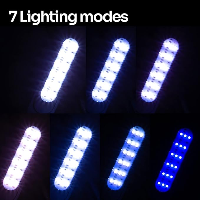 REPTI ZOO 5W Reptile Terrarium Light Fixture, Day and Night LED Clip Light for Reptile Tank, Full Spectrum White Bule Red Lights, 7 Light Modes Clamp Lamp