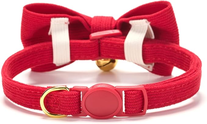 Cotton Breakaway Cat Collar with Bow Tie and Bell, Adjustable Cute Soft Corduroy Kitten Collars for Girl and Boy Cats